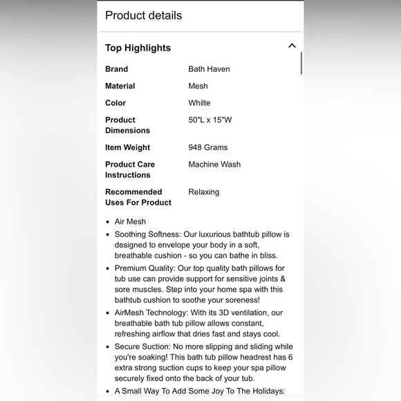 NWOT Bath Haven Bath Pillow for Bathtub - Picture 7 of 13